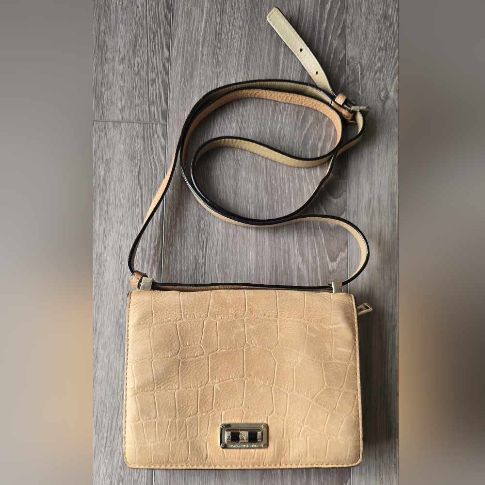 DVF 440 Les Mini Crossbody Croc Embossed Leather Beige Tan Bag